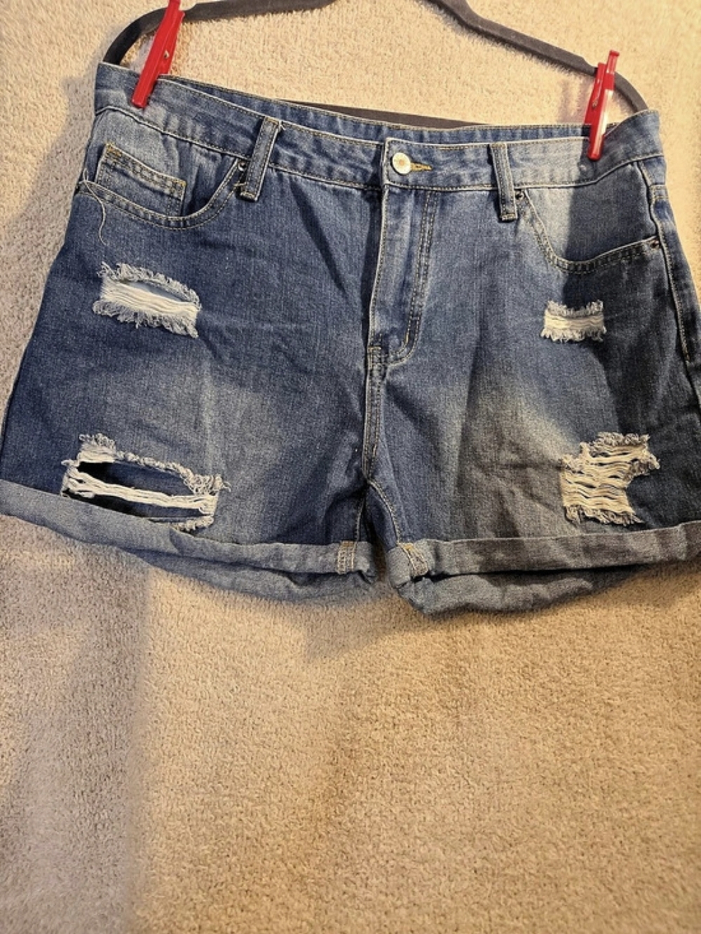 Distressed Denim Jean Shorts in Blue Size XL